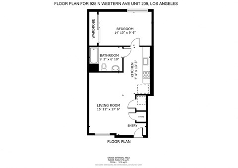 1 Bedroom, 1 Bathroom Floorplan